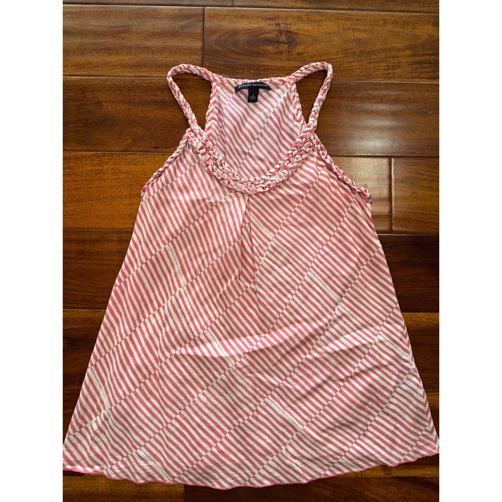 Bananaโ Republic Silk Tank Top Womens Small Pink White Braided Striped Blouse